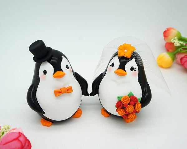Funny Penguin Wedding Cake Toppers Fall Theme-Personalised Bride And Groom Wedding Cake Toppers