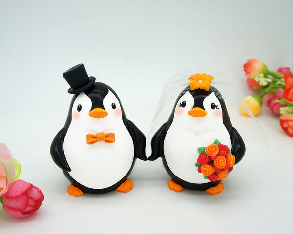 Funny Penguin Wedding Cake Toppers Fall Theme-Personalised Bride And Groom Wedding Cake Toppers
