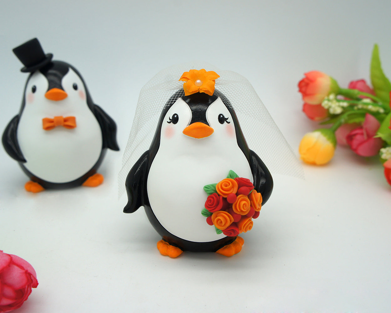 Funny Penguin Wedding Cake Toppers Fall Theme-Personalised Bride And Groom Wedding Cake Toppers