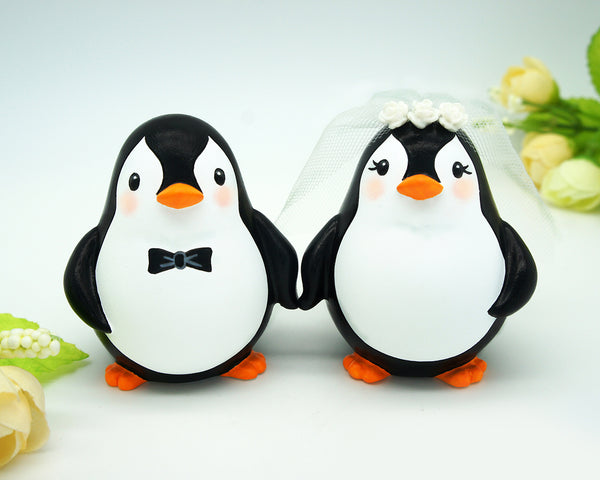 Funny Penguin Wedding Cake Toppers Rainbow Theme-Personalised Bride And Groom Wedding Cake Toppers