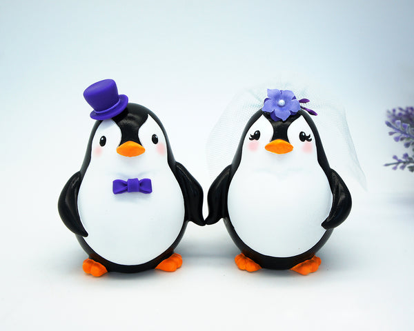 Custom Penguin Wedding Cake Topper Purple Theme-Love Bird Wedding Cake Topper