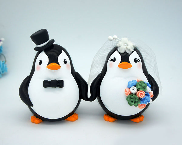 Penguin Wedding Cake Toppers -Custom Bride And Groom Wedding Cake Toppers