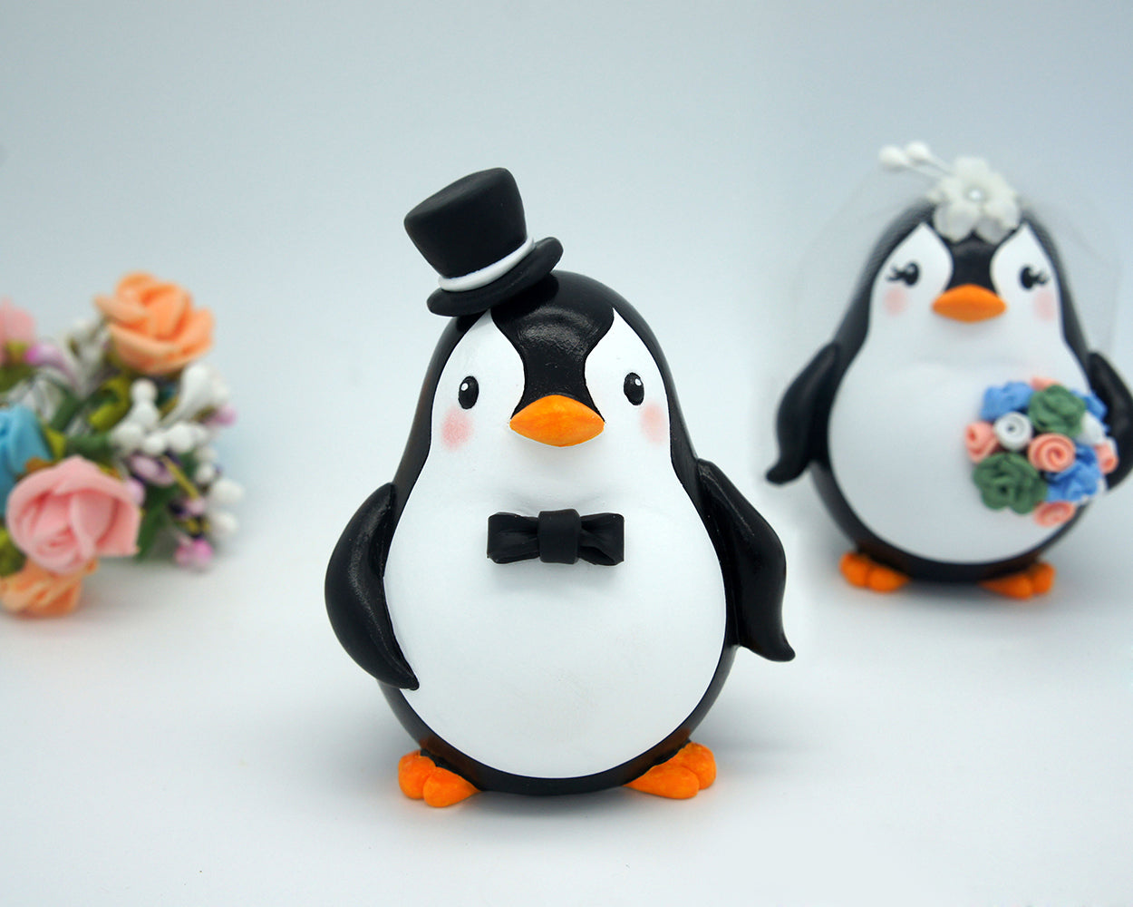 Penguin Wedding Cake Toppers -Custom Bride And Groom Wedding Cake Toppers