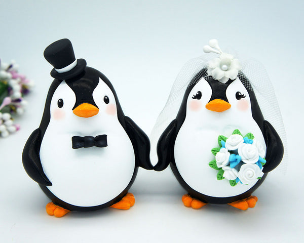 Custom Penguin Love Bird Cake Toppers -Beach Wedding Cake Toppers