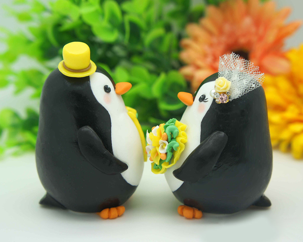 Funny Penguin Wedding Cake Toppers Rainbow Theme-Personalised Bride And Groom Wedding Cake Toppers