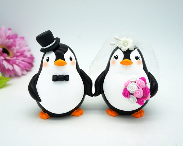 Penguin Wedding Cake Toppers Pink Theme-Love Bird Wedding Cake Toppers