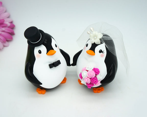 Penguin Wedding Cake Toppers Pink Theme-Love Bird Wedding Cake Toppers