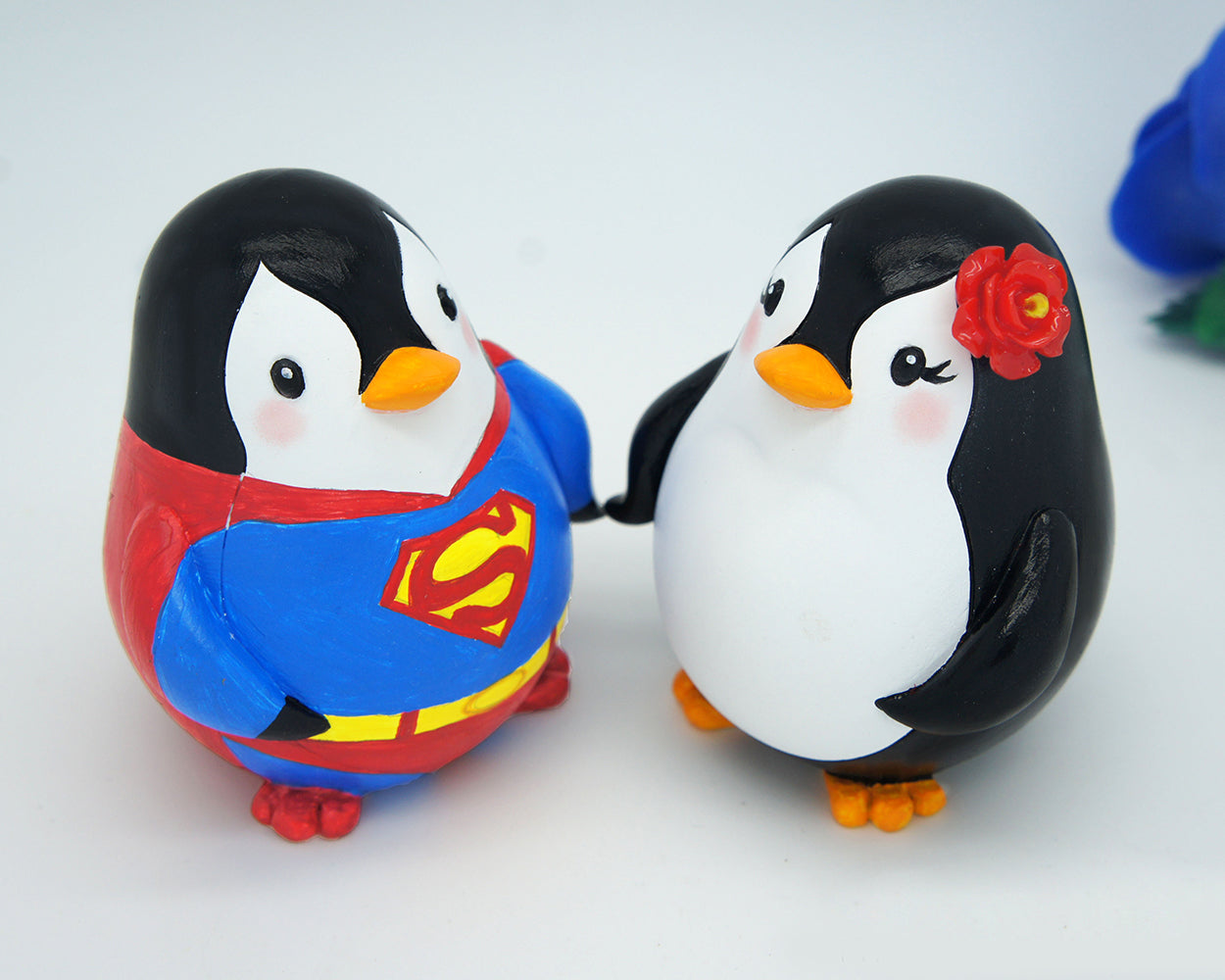 Superman Wedding Cake Toppers -Custom Penguin Love Bird Cake Toppers