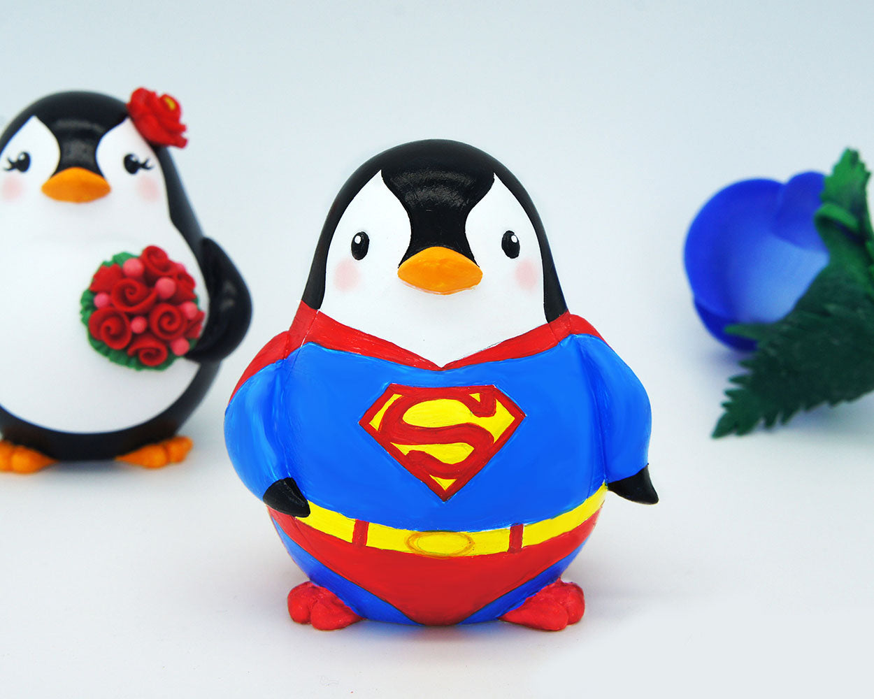 Superman Wedding Cake Toppers -Custom Penguin Love Bird Cake Toppers