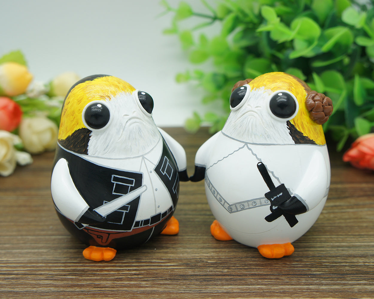 Custom porg star wars bride and groom cake toppers