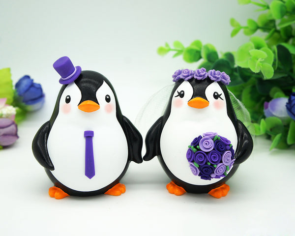 Penguin Wedding Cake Toppers Purple Themed-Purple Wedding Cake Toppers Penguin Themed