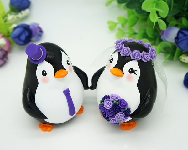 Penguin Wedding Cake Toppers Purple Themed-Purple Wedding Cake Toppers Penguin Themed