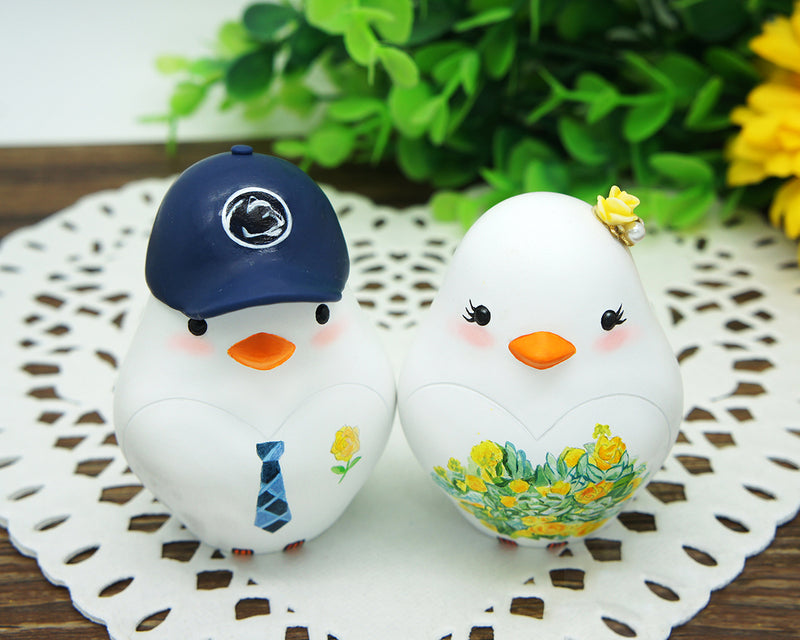 Custom Love Bird Wedding Cake Toppers Fall Theme-Bride And Groom Wedding Cake Topper With Penn State Hat