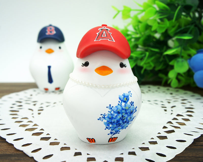 Baseball Wedding Cake Topper With Boston Red Sox And LA Angels Hat-Love Bird Cake Topper Sports Theme