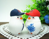 Baseball Wedding Cake Topper With Boston Red Sox And LA Angels Hat-Love Bird Cake Topper Sports Theme