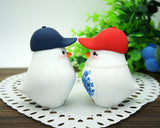 Baseball Wedding Cake Topper With Boston Red Sox And LA Angels Hat-Love Bird Cake Topper Sports Theme