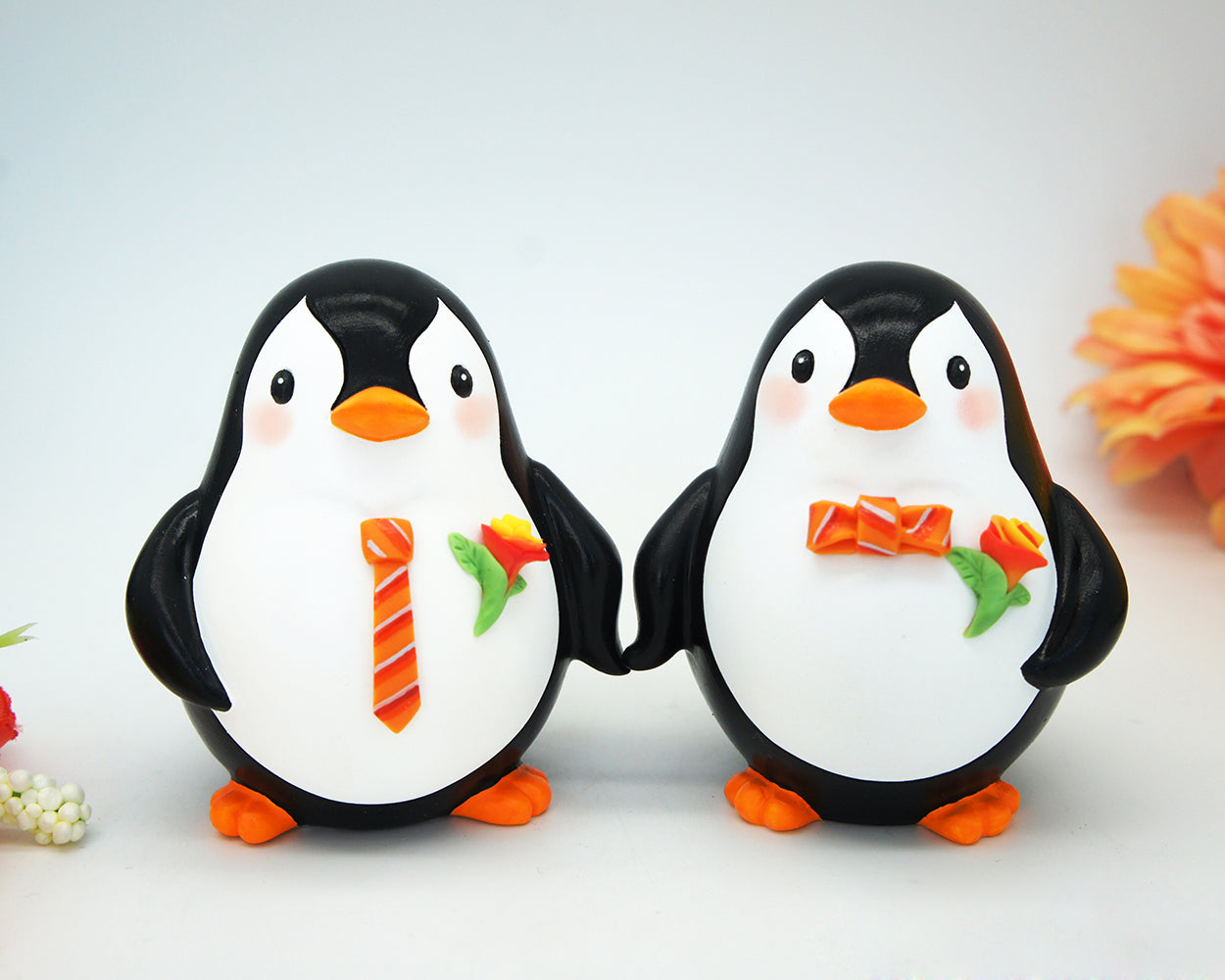 Custom Gay Penguin Orange Wedding Cake Toppers