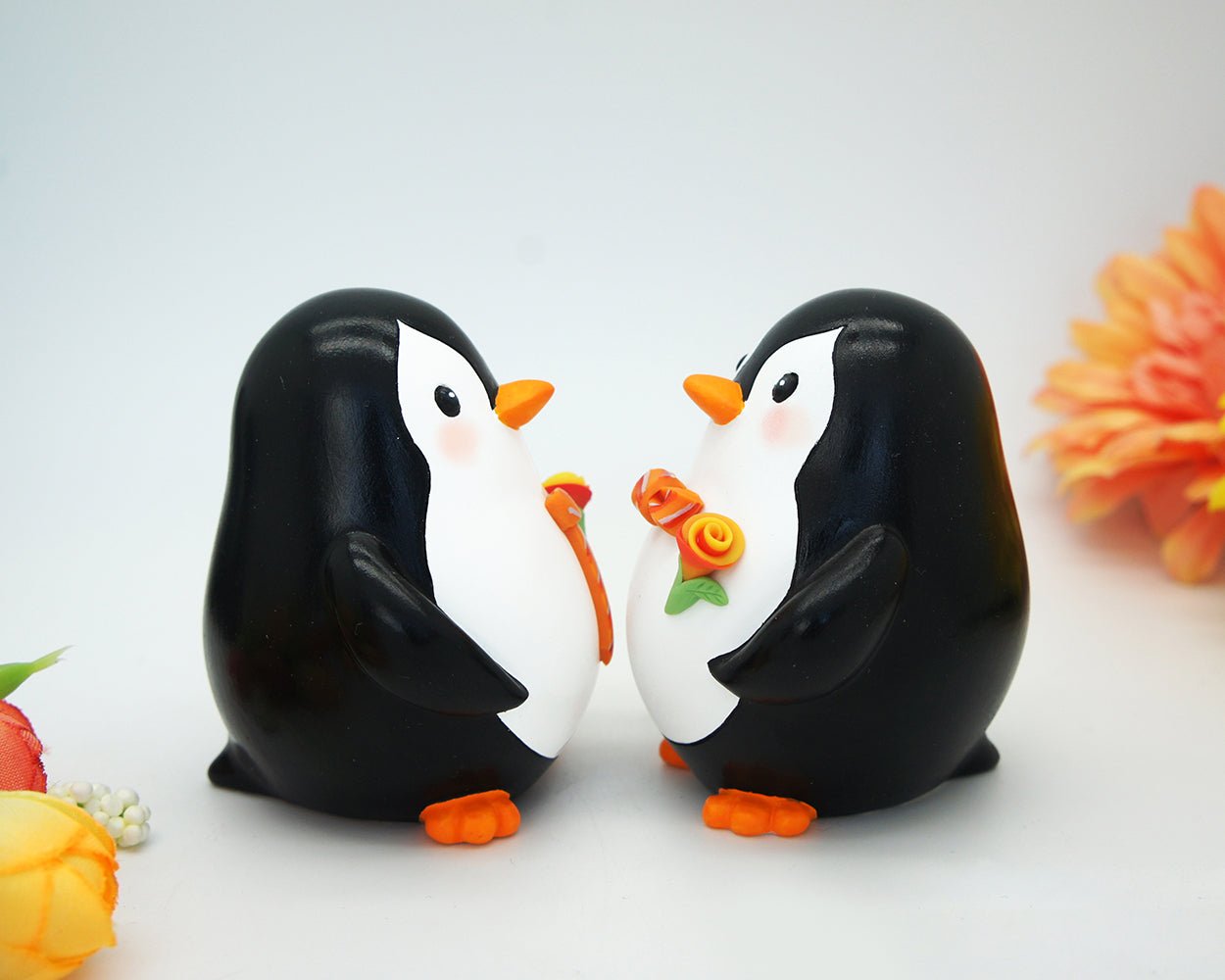 Custom Gay Penguin Orange Wedding Cake Toppers