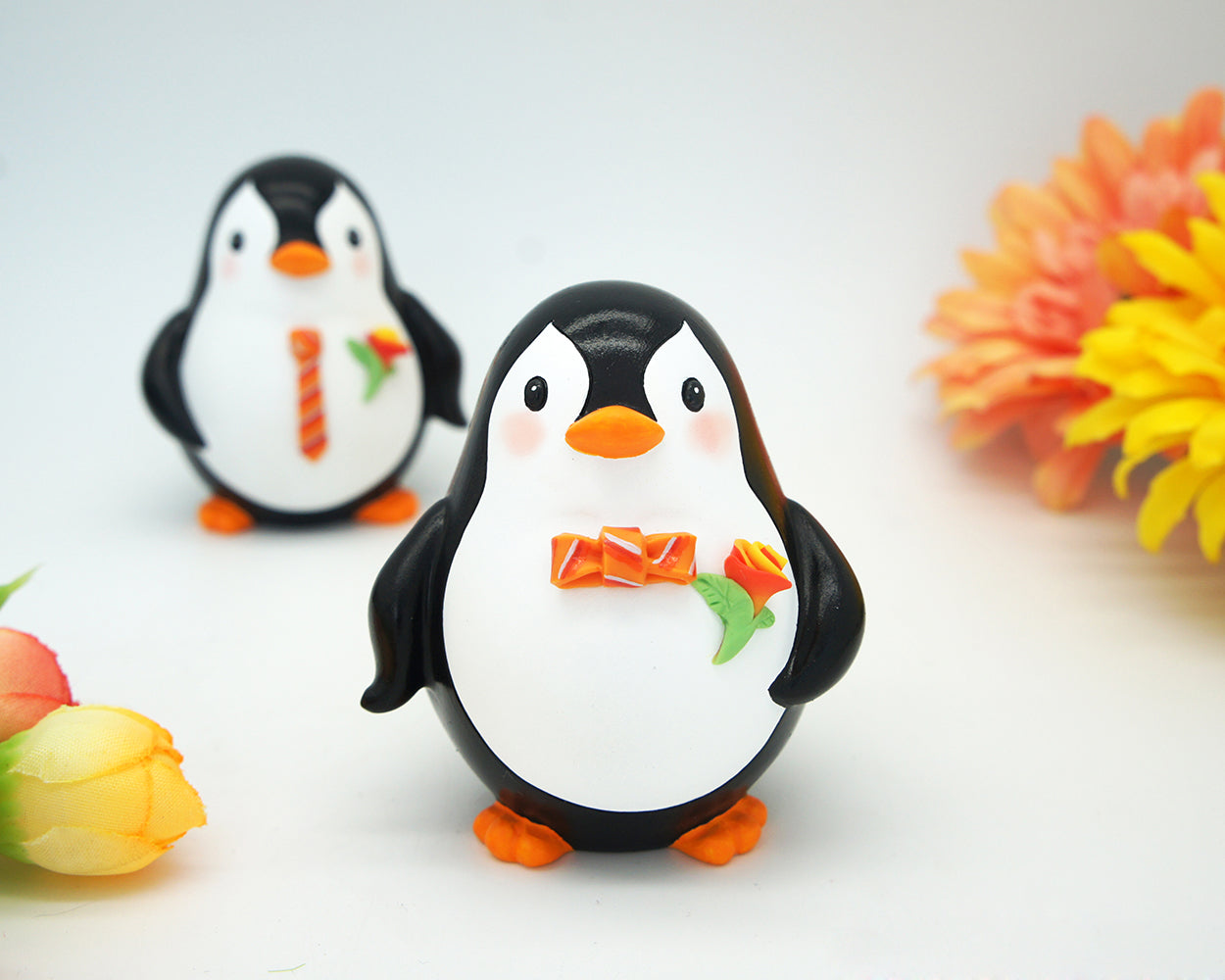 Custom Gay Penguin Orange Wedding Cake Toppers