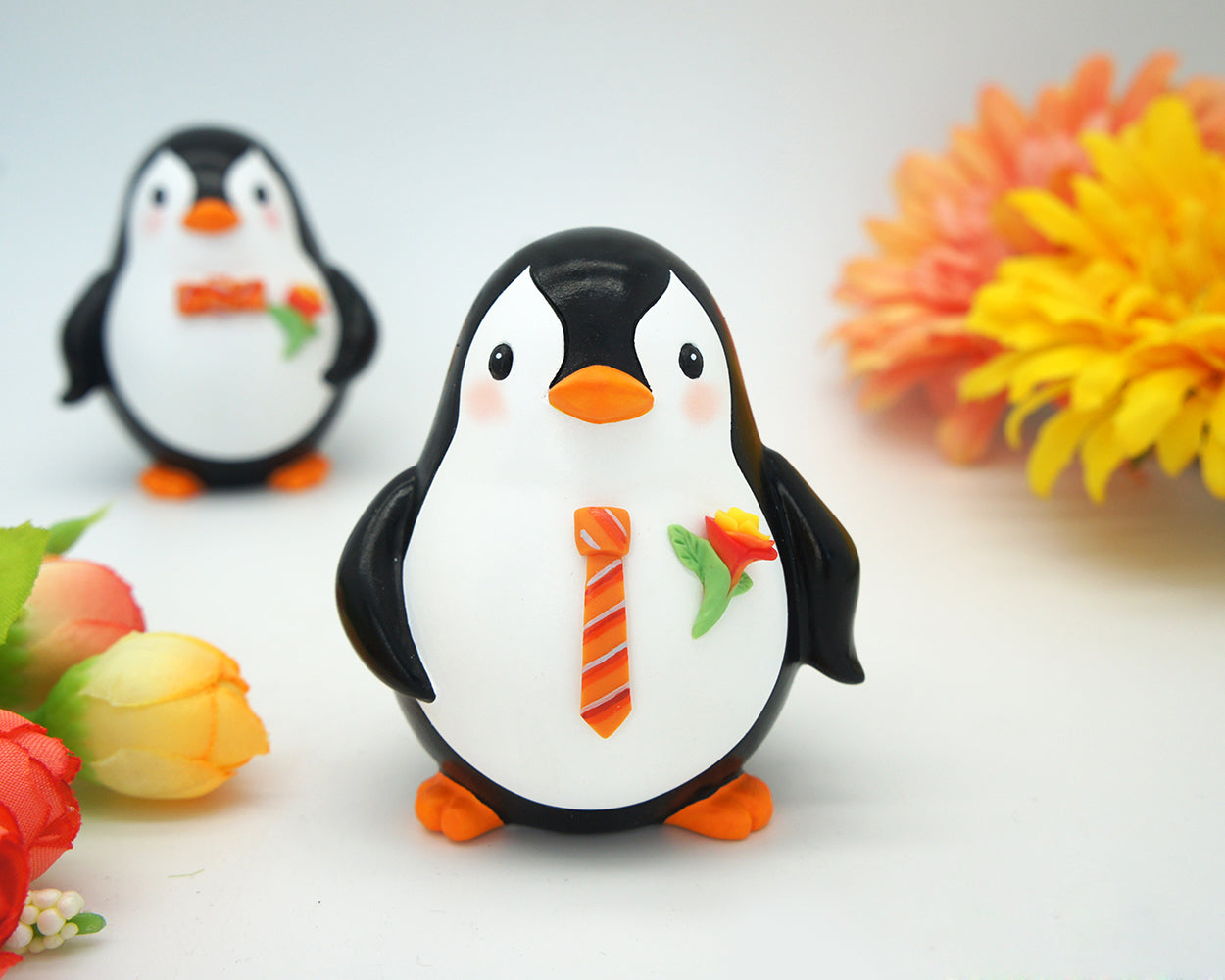 Custom Gay Penguin Orange Wedding Cake Toppers