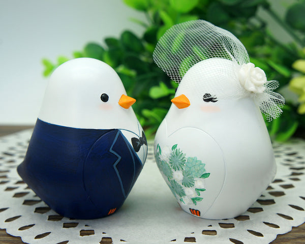 Cute Love Bird Wedding Cake Toppers-Country Wedding Cake Topper Succulent Green Theme
