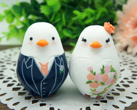 Cute Love Bird Wedding Cake Toppers Coral Theme