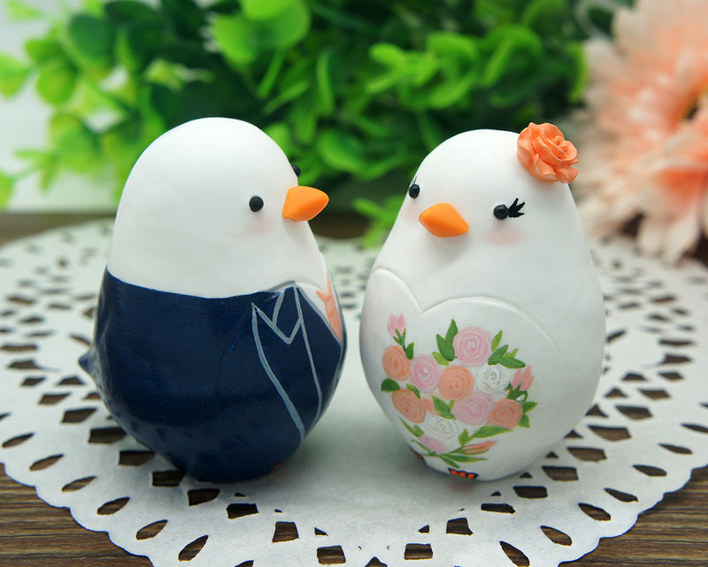 Cute Love Bird Wedding Cake Toppers Coral Theme