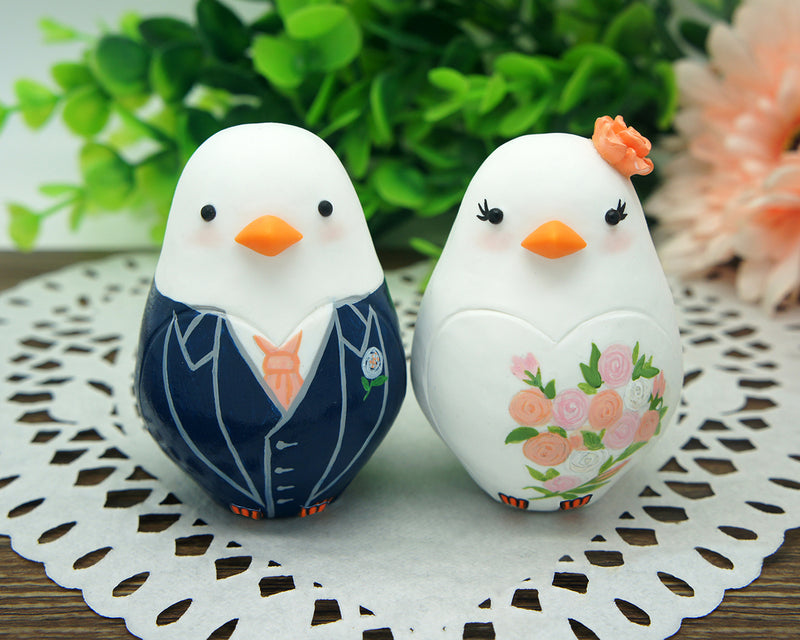 Cute Love Bird Wedding Cake Toppers Coral Theme