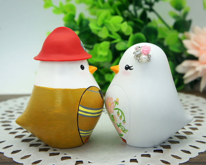Custom Love Bird Firefighter Wedding Cake Toppers-Bride And Groom Firefighter Wedding Cake Toppers