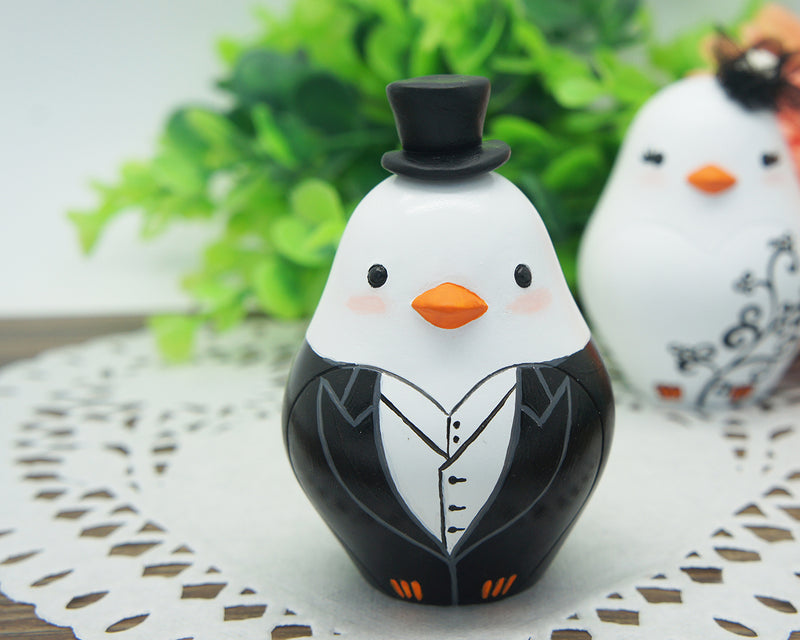 Custom Gothic Love Bird Wedding Cake Toppers--Vintage Bride And Groom Gothic Theme Cake Toppers