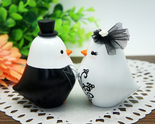 Custom Gothic Love Bird Wedding Cake Toppers--Vintage Bride And Groom Gothic Theme Cake Toppers