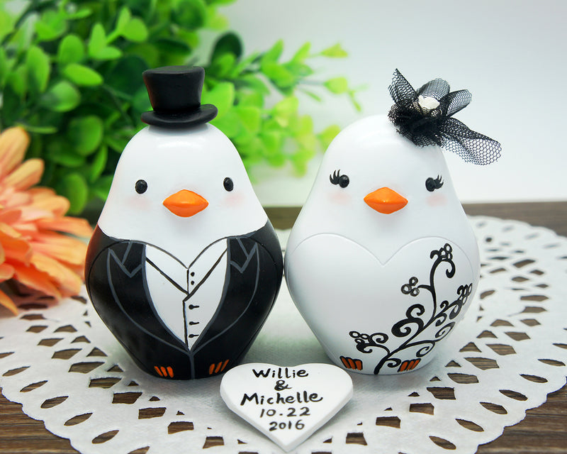 Custom Gothic Love Bird Wedding Cake Toppers--Vintage Bride And Groom Gothic Theme Cake Toppers
