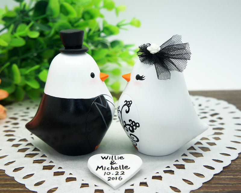 Custom Gothic Love Bird Wedding Cake Toppers--Vintage Bride And Groom Gothic Theme Cake Toppers