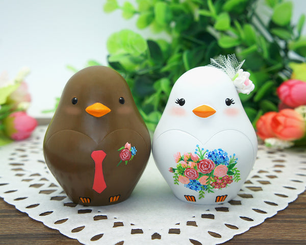 Interracial Love Bird Wedding Cake Toppers-Bride And Groom Interracial Wedding Cake Toppers