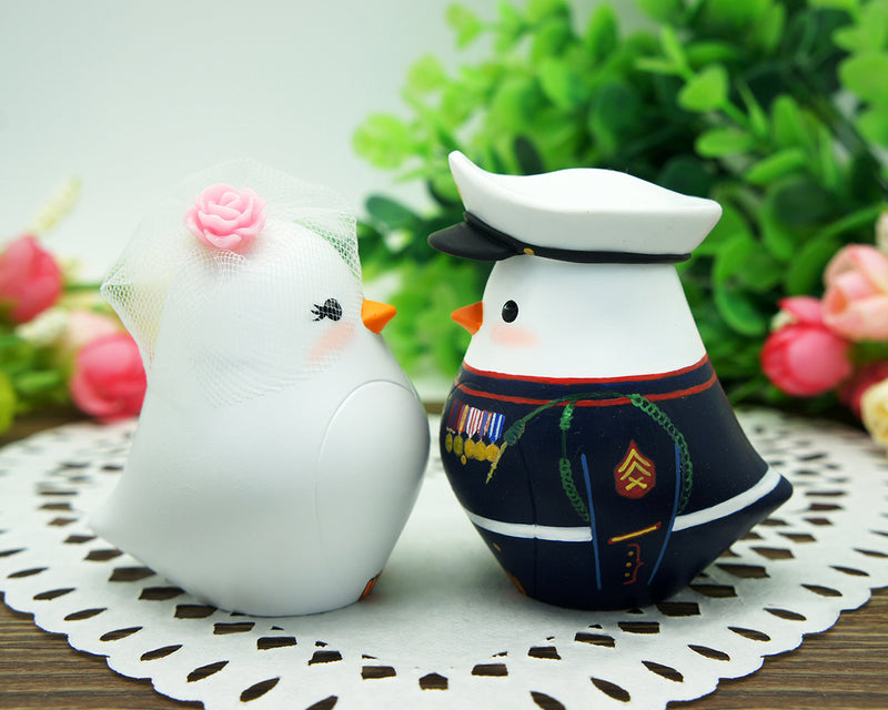 Custom Love Birds Navy Wedding Cake Toppers