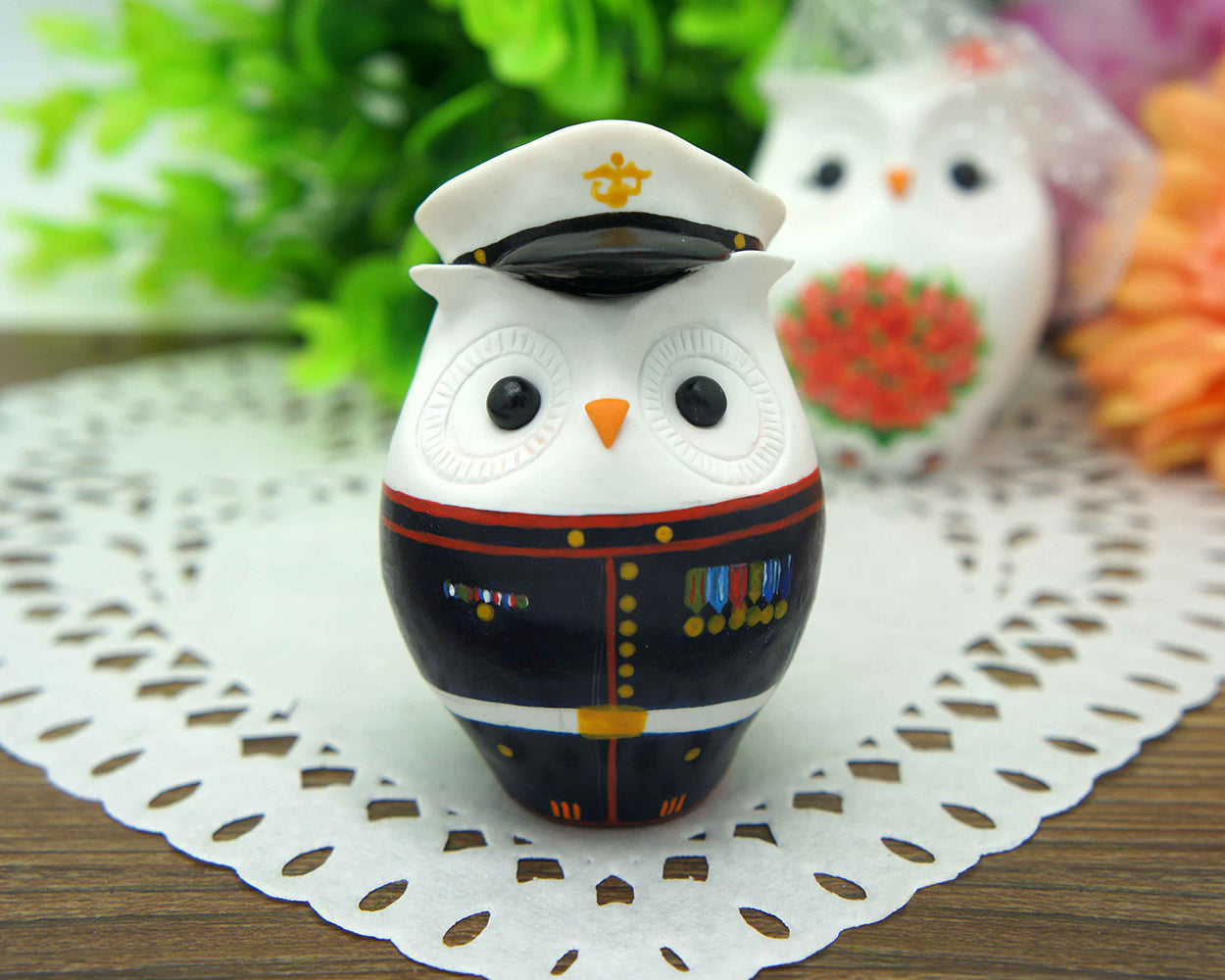 Custom Owl Marine Corps Wedding Cake Toppers-Bride And Groom Owl Wedding Cake Toppers