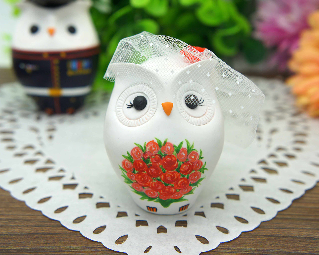Custom Owl Marine Corps Wedding Cake Toppers-Bride And Groom Owl Wedding Cake Toppers
