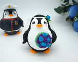 Love Bird Penguin Wedding Cake Toppers-Army Marine Corps Wedding Cake Toppers With Blue Purple Bouquet