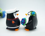 Love Bird Penguin Wedding Cake Toppers-Army Marine Corps Wedding Cake Toppers With Blue Purple Bouquet