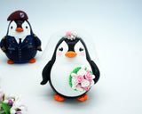 Penguin Army Wedding Cake Toppers-Bride And Captain Groom With Baret