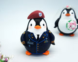 Penguin Army Wedding Cake Toppers-Bride And Captain Groom With Baret