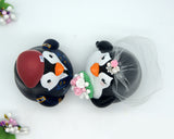 Custom Military Penguin Blush Pink Wedding Cake Toppers