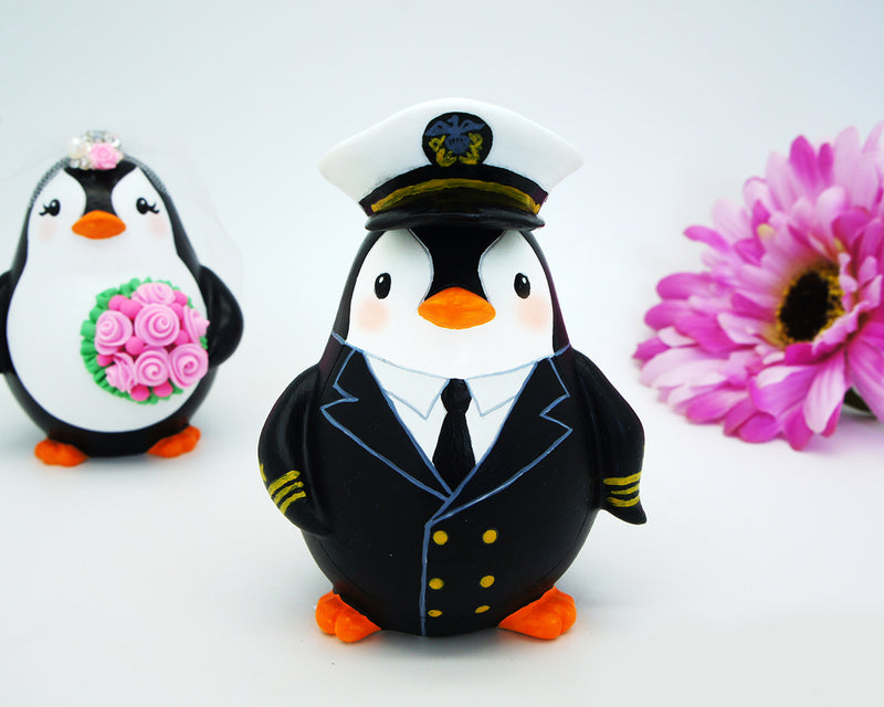 Military Wedding Cake Topper-Navy Officer Groom And Bride Penguin Wedding Cake Topper