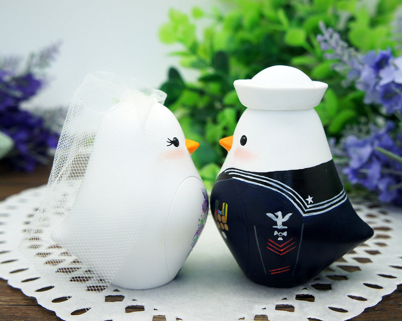 Navy Wedding Cake Toppers -Love Bird Wedding Cake Toppers With Enlisted Navy Blues
