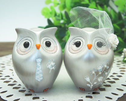 Silver Wedding Cake Toppers-25th Anniversary Cake Toppers-Silver Owl Wedding Cake Toppers