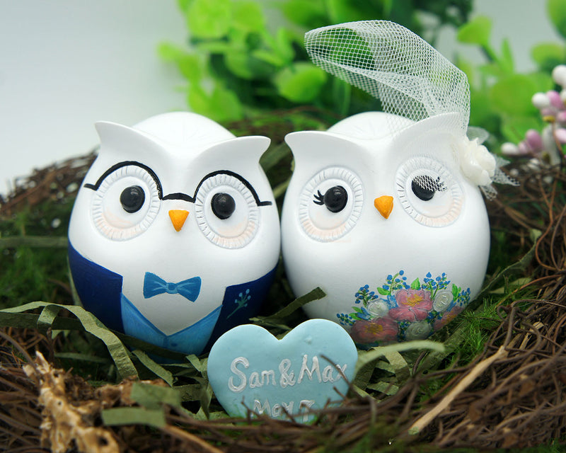 Custom Owl Blue Wedding Cake Toppers
