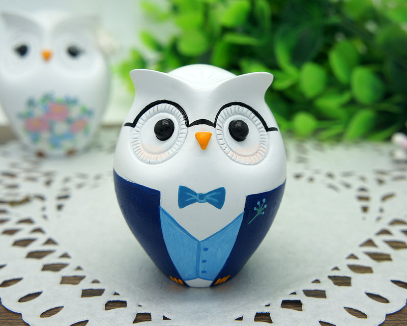 Custom Owl Blue Wedding Cake Toppers