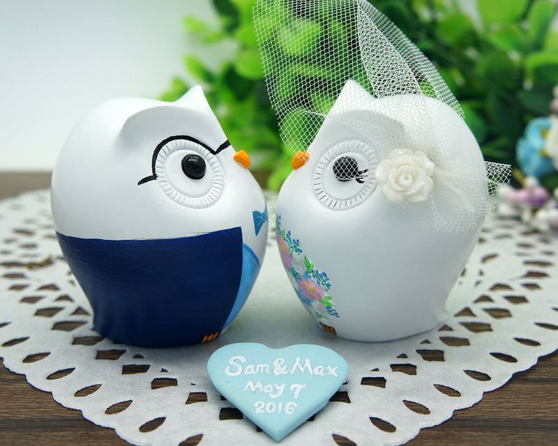 Custom Owl Blue Wedding Cake Toppers
