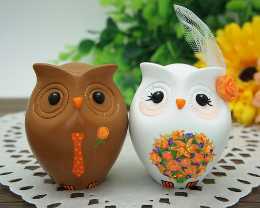 Custom Owl Interracial Fall Wedding Cake Toppers