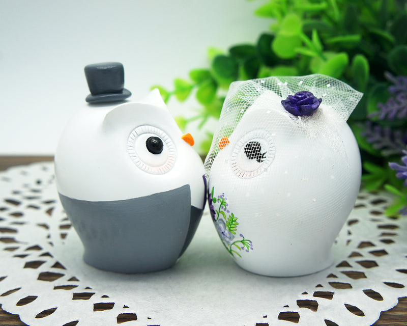 Owl Love Bird Cake Toppers-Personalized Country Bride And Groom Cake Topper Gray And Purple Theme